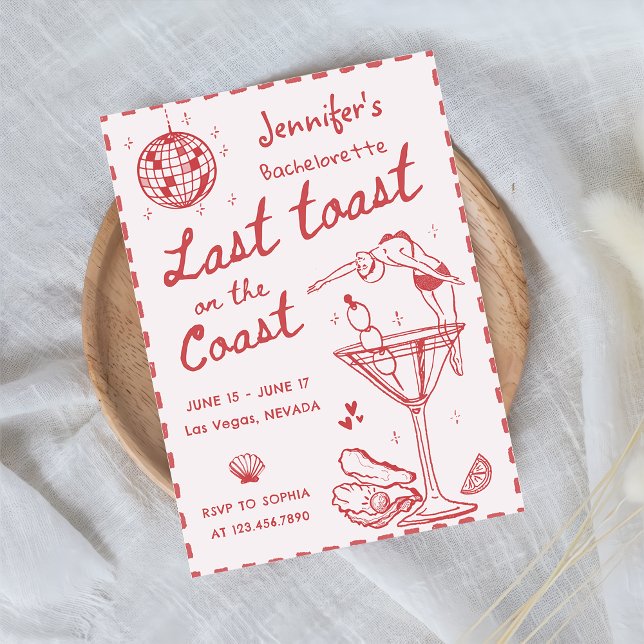 Invitation Dernier Toast Rose Sur La Côte Bachelorette Week-E (Créateur téléchargé)