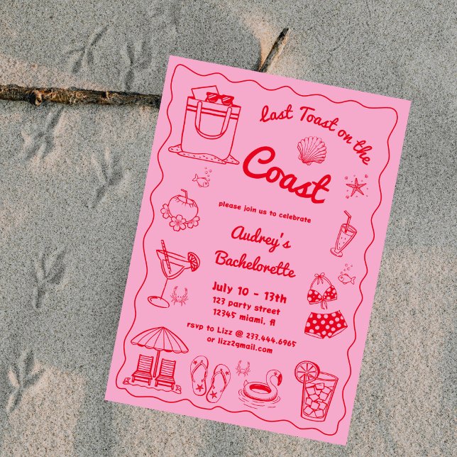 Invitation Dernier Toast Rose Sur La Côte Bachelorette Week-E (Créateur téléchargé)