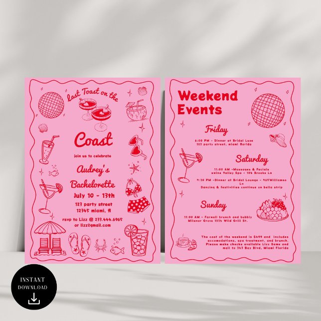 Invitation Dernier Toast Rouge Sur La Côte Bachelorette Week- (Créateur téléchargé)