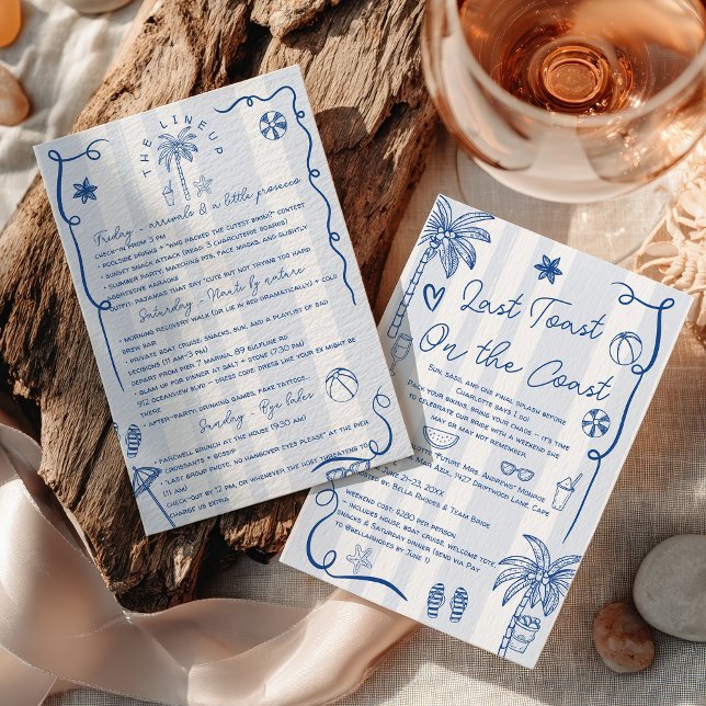 Invitation Dernier Toast Sur La Côte Bachelorette Bleue Week- (Last Toast On the Coast Blue Bachelorette Weekend Invitation)