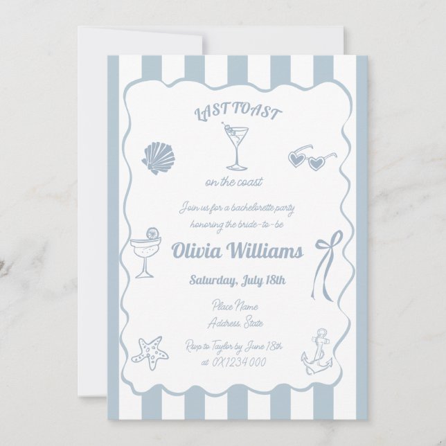 Invitation Dernier Toast Sur La Côte Bachelorette Fête (Devant)