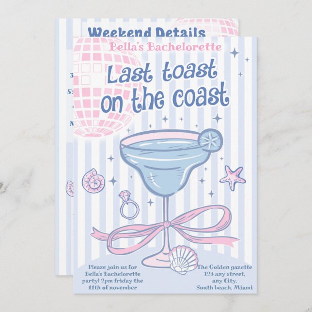 Invitation Dernier Toast Sur La Côte Bachelorette Fête (Devant / Derrière)