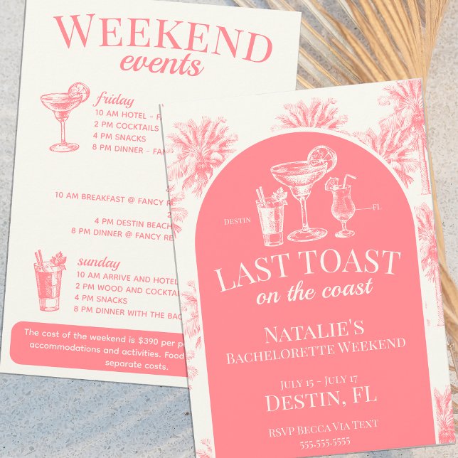 Invitation Dernier Toast Sur La Côte Bachelorette Rose (Créateur téléchargé)