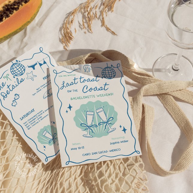 Invitation Dernier Toast sur la Côte Bachelorette Week-end (Last Toast on the Coast Bachelorette Weekend Invitation)