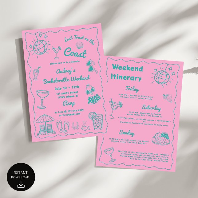 Invitation Dernier Toast Sur La Côte Bachelorette Week-End (Créateur téléchargé)