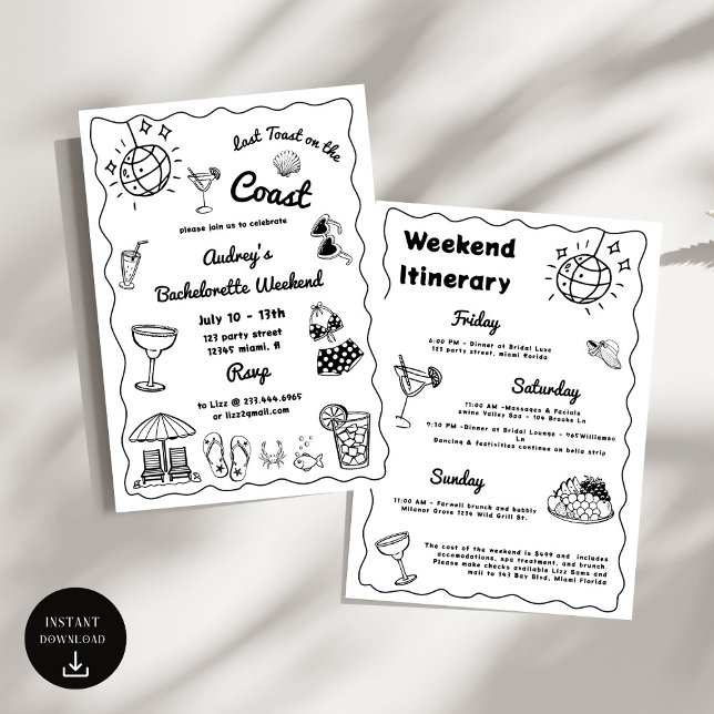 Invitation Dernier Toast Sur La Côte Bachelorette Week-End (Créateur téléchargé)