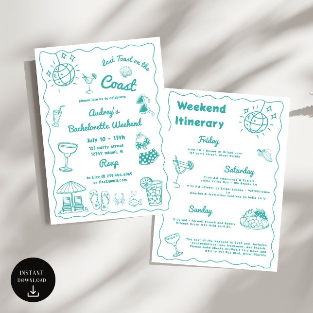 Invitation Dernier Toast Sur La Côte Bachelorette Week-End (Créateur téléchargé)