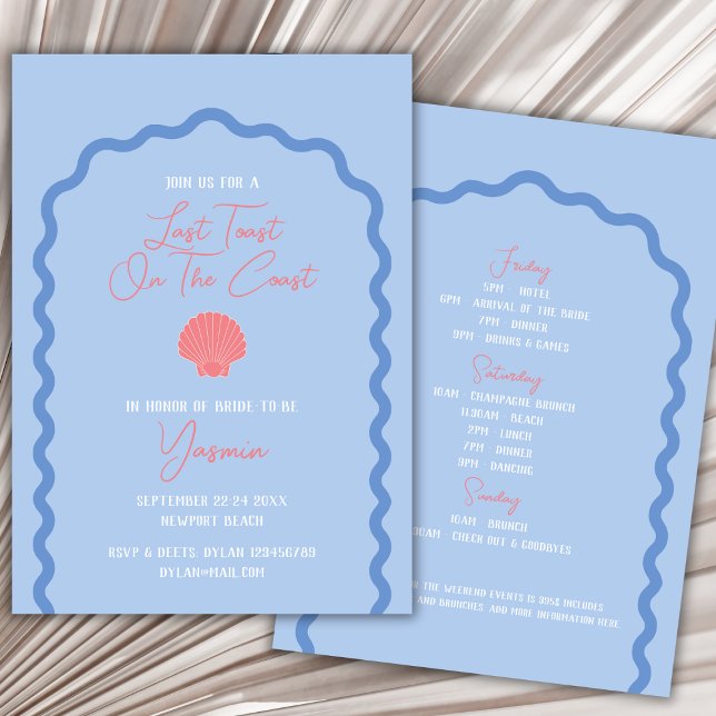 Invitation Dernier Toast Sur La Côte Beach Bachelorette (last toast on the coast beach bachelorette party invitation weekend itinerary)