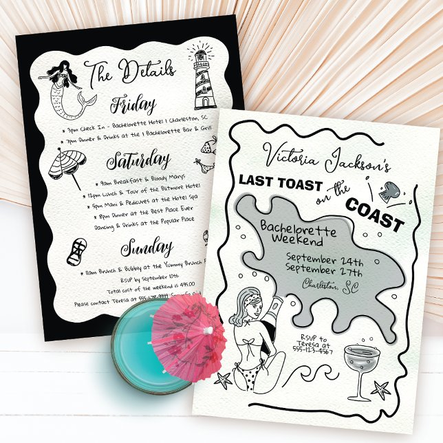 Invitation Dernier toast sur la côte dessiné à la main week-e (Créateur téléchargé)