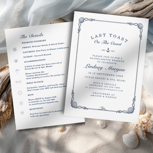 Invitation Dernier Toast sur la Côte ! Rayures Enterrement de (Last Toast on the Coast! Bachelorette Stripe Invitation)