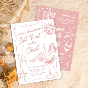 Invitation Dernier Toast Sur La Côte Rose Bachelorette Week-E