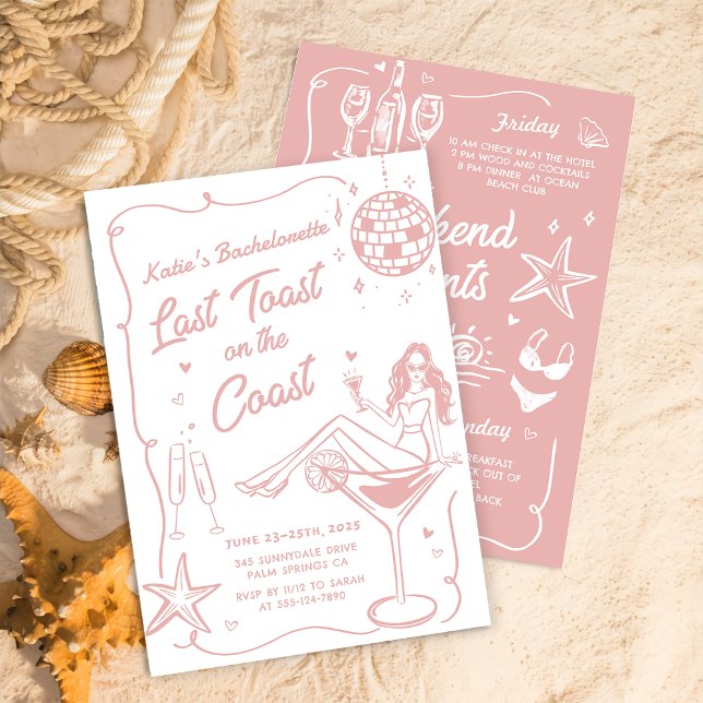 Invitation Dernier Toast Sur La Côte Rose Bachelorette Week-E (Créateur téléchargé)