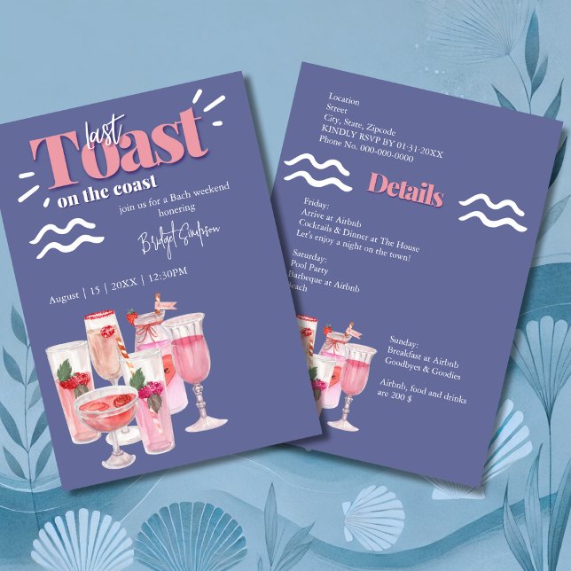 Invitation dernier toast sur la côte week-end bachelorette (Créateur téléchargé)