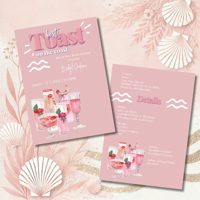 Invitation dernier toast sur la côte week-end bachelorette (Créateur téléchargé)