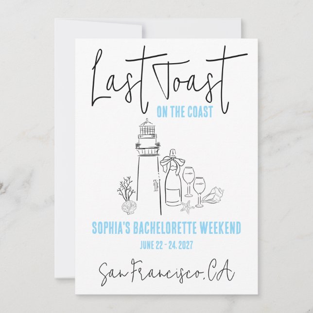 Invitation Dernier toast sur la côte Week-end Bachelorette Pa (Devant)