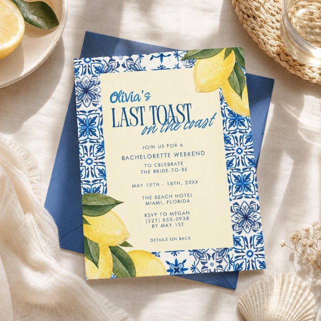 Invitation Dernier Toast sur la Côte Week-end d'enterrement d (Last Toast on the Coast Bachelorette Weekend Invitation)
