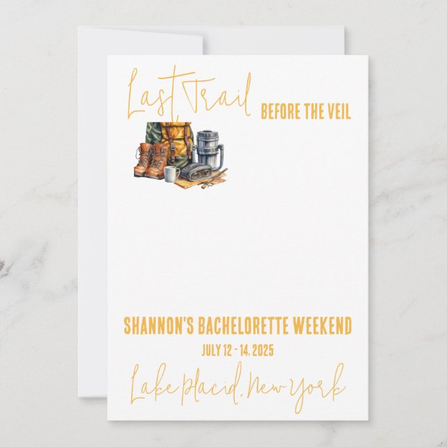 Invitation Dernier Trail, Randonnée Bachelorette Week-end (Devant)