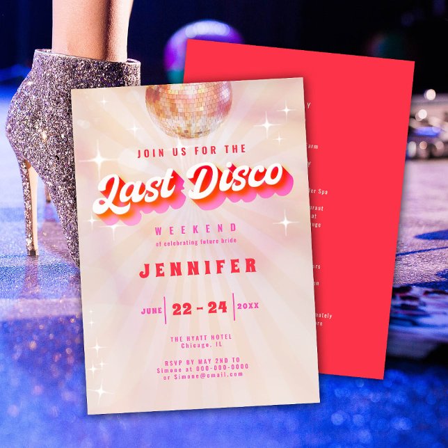 Invitation Dernier week-end Disco Rose Red Retro Bachelorette (Créateur téléchargé)