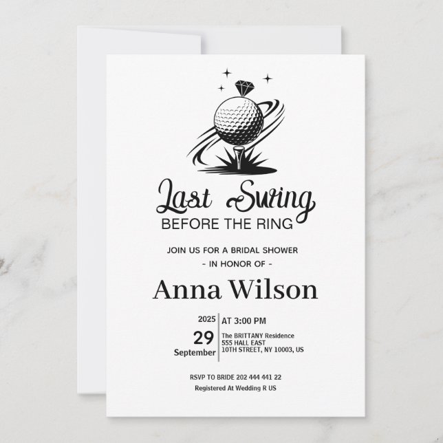 Invitation Dernière balançoire avant la douche de mariage de  (Devant)