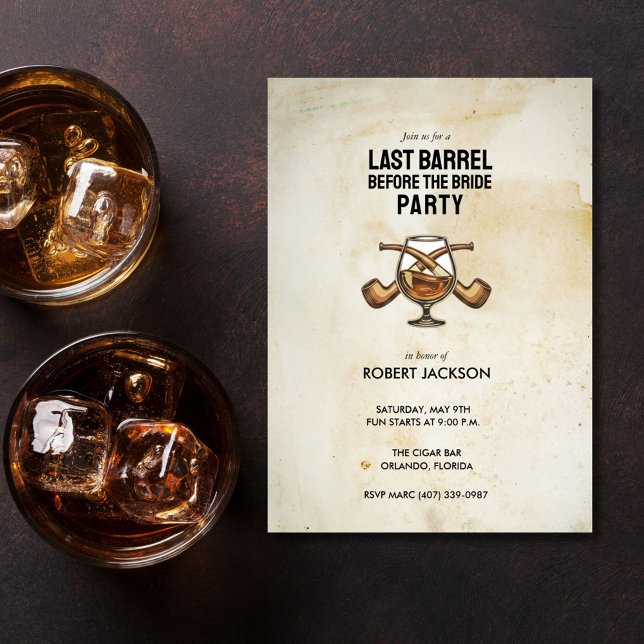 Invitation Dernière Barrique Avant la Nuit de Bachelor de la  (Last Barrel Before the Bride Bachelor Night Invitation)
