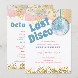 Invitation Dernière Disco Rétro Glam Bachelorette Bleu Or ros