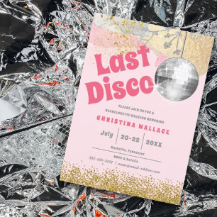 Invitation Dernière disco rétro Glam Pink Gold Bachelorette