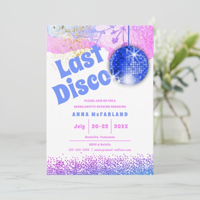 Invitation Dernière discothèque Glam Retro Blue Rose Bachelor (Debout devant)
