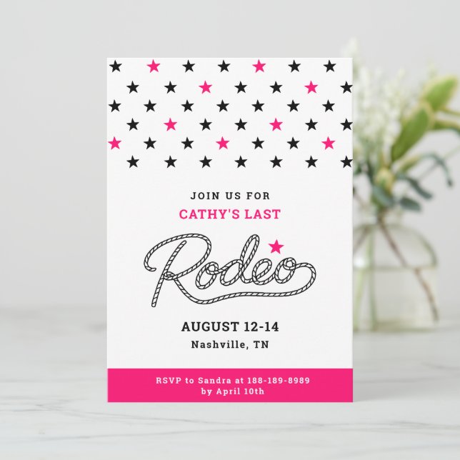 Invitation Dernière Fête de Bachelorette Pink Rodeo (Debout devant)