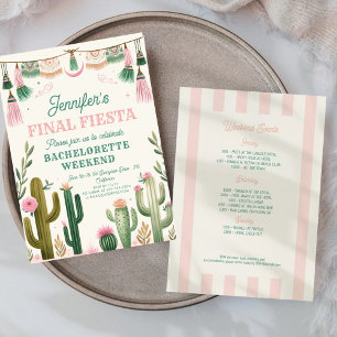 Invitation Dernière Fiesta Cactus Colorée Mariée/Bachelorette