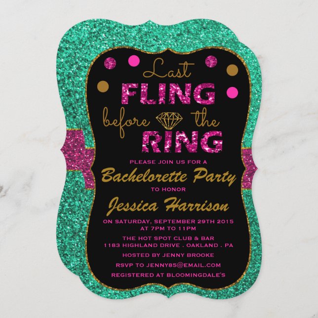 Invitation Dernière Fling Avant L'Anneau - Bachelorette Party (Devant / Derrière)