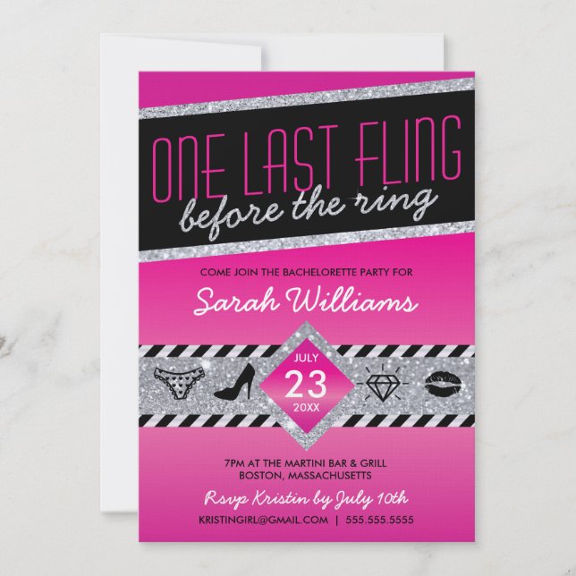 Invitation dernière Fling Bachelorette Party (rose (Devant)