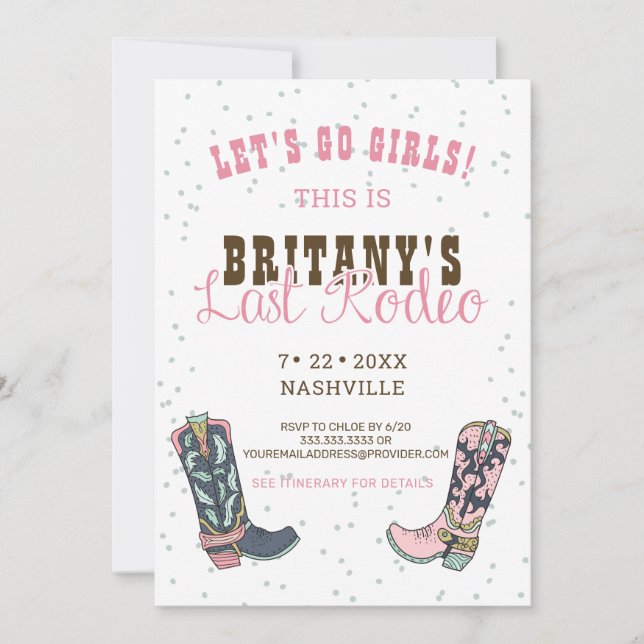 Invitation Dernière Rodeo Rose Cowgirl Bachelorette (Devant)