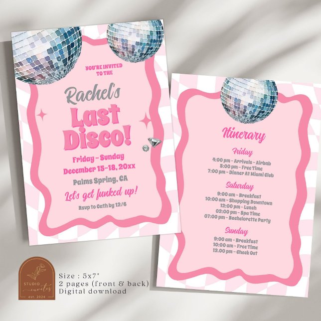 Invitation Dernière soirée disco rose pour l'enterrement de v (Créateur téléchargé)
