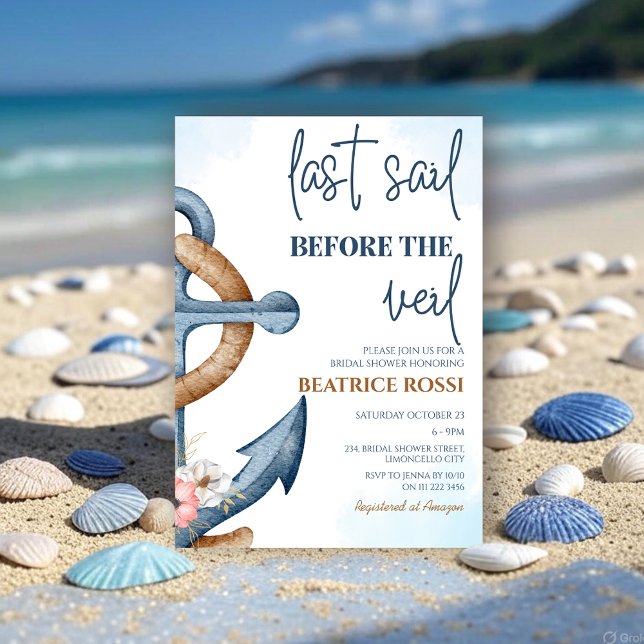 Invitation Dernière Voile Avant La Fête des mariées Nautique  (Last Sail Before The Veil Nautical Bridal Shower Invitation)