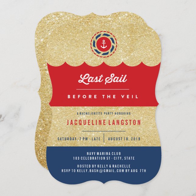 Invitation Dernière Voile Avant Le Veil Glam Bachelorette Par (Devant / Derrière)