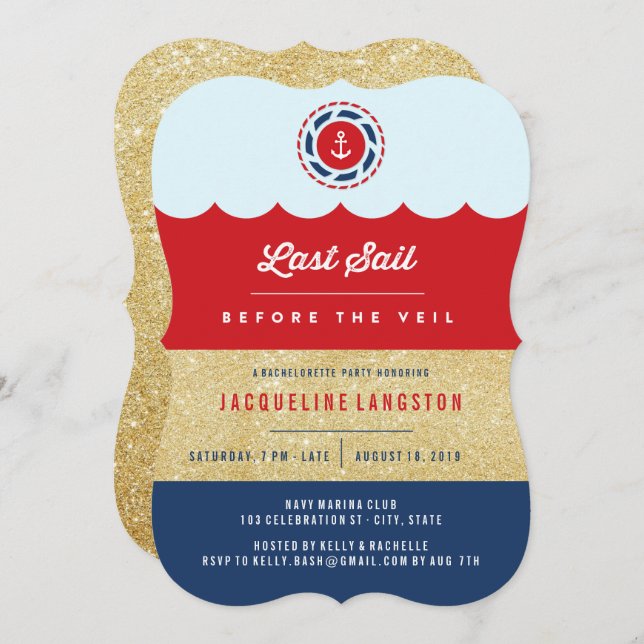 Invitation Dernière Voile Avant Le Veil Glam Bachelorette Par (Devant / Derrière)