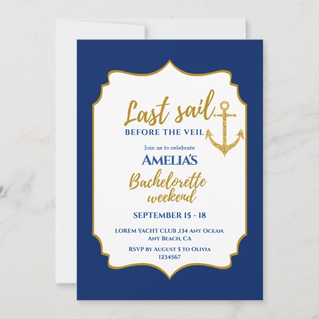 Invitation Dernière voile avant le voile Bachelorette Week-en (Devant)