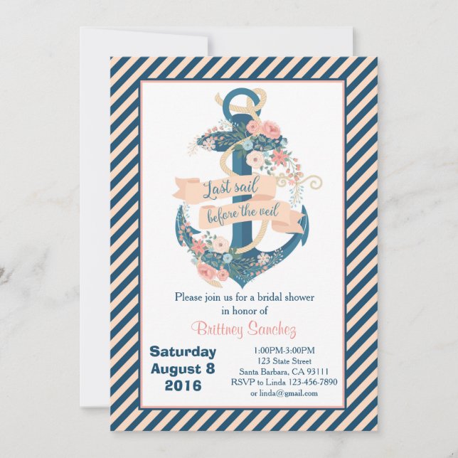 Invitation Dernière voile avant le voile, partie de (Devant)