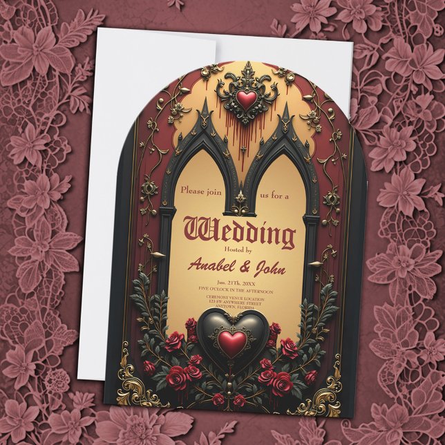 Invitation Des accents dorés, des roses rouges et un coeur : (Créateur téléchargé)