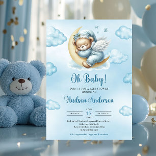 Invitation Des ailes d'anges d'ours en peluche dormant au-des