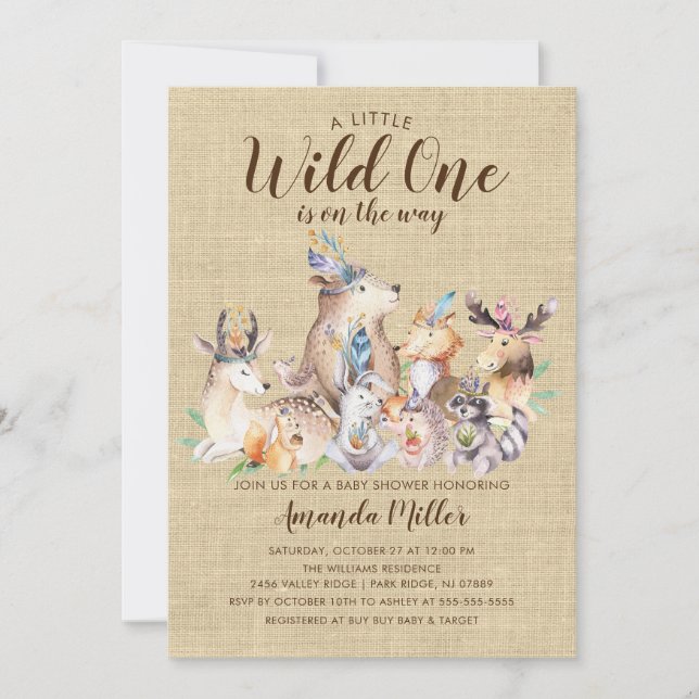 Invitation Des amis boisés rustiques Wild One Baby shower (Devant)