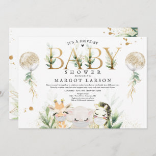 Invitation Des animaux verts Gold Safari conduisent par Baby