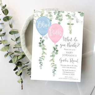 Invitation Des ballons bleus ou roses, un genre verdoyant