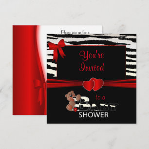 Invitation Des bandes rouges et zébrées pour un Baby shower