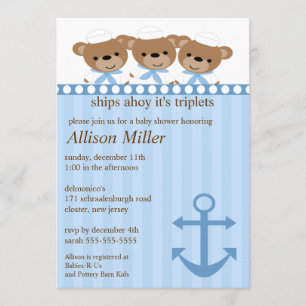 Invitation Des bateaux oh c'est le baby shower du TRIPLET