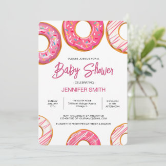 Invitation Des beignets roses arrosent le Baby shower des fil