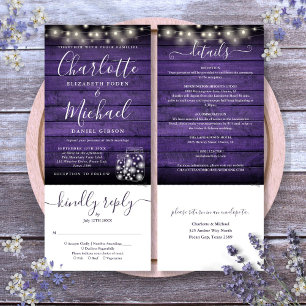 Invitation Des bocaux de Mason en bois violet s'allument en u