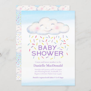 Invitation Des bonbons nuageux arrosent le baby shower d'aqua