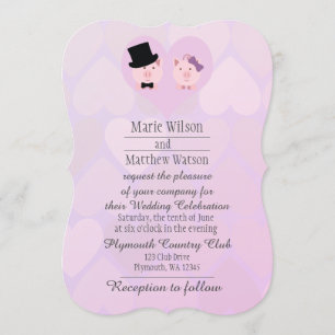 Invitation Des cochons roses mignons en Mariage d'amour