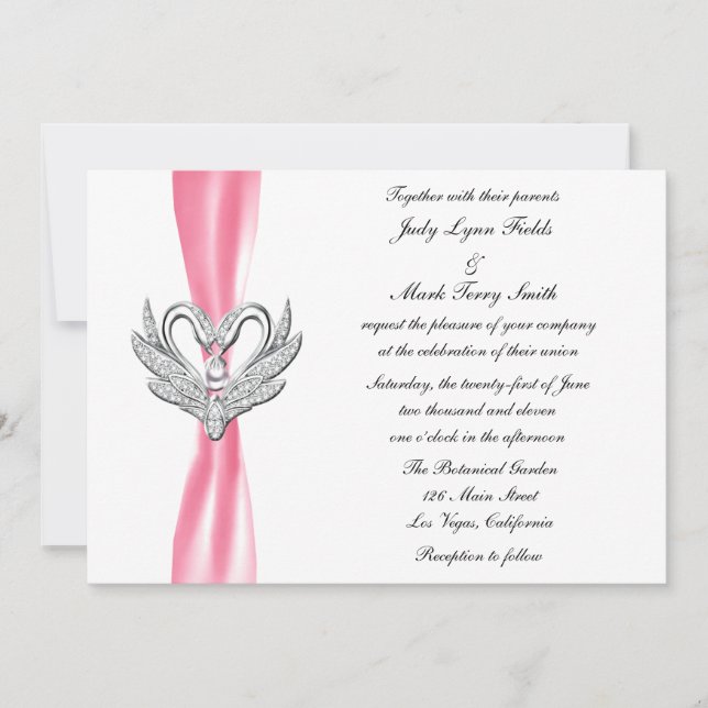 Invitation des cygnes en argent rose Ribbon (Devant)